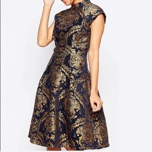 High Neck Structured Skater Dress In Baroque Print